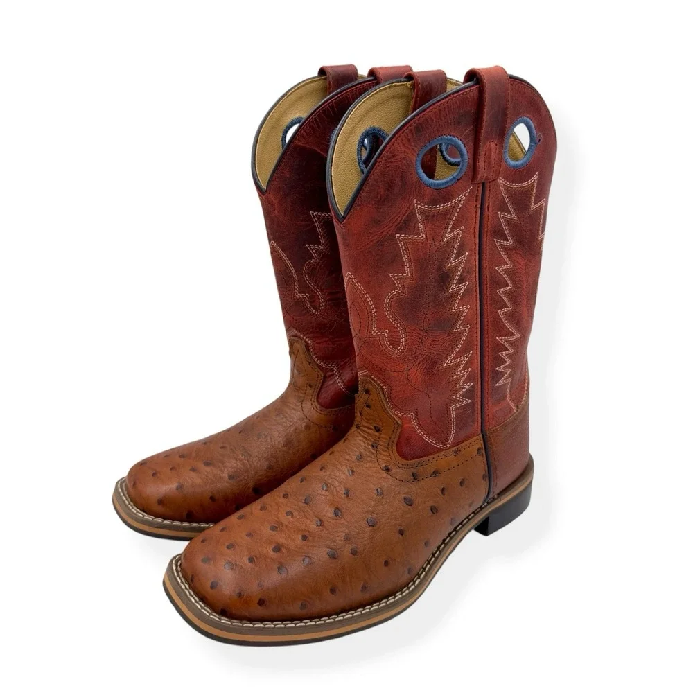 Smoky Mountain Youth Boy's Cheyenne Red Square Toe Boots Ostrich Print Size 4‎ R